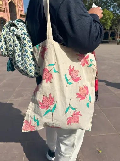 Jaipur Floral Pink Hand-Painted Tote Bag