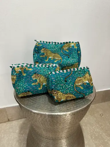 Jaipur Blue Block Printed Pouches – Set of 3